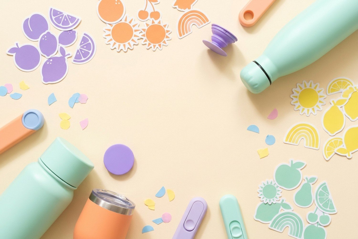 Cute stickers, bottles and gadgets